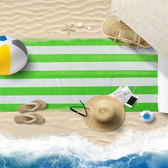Beach Towel Green Cabana Stripes 100% cotton - Picture 4 of 4